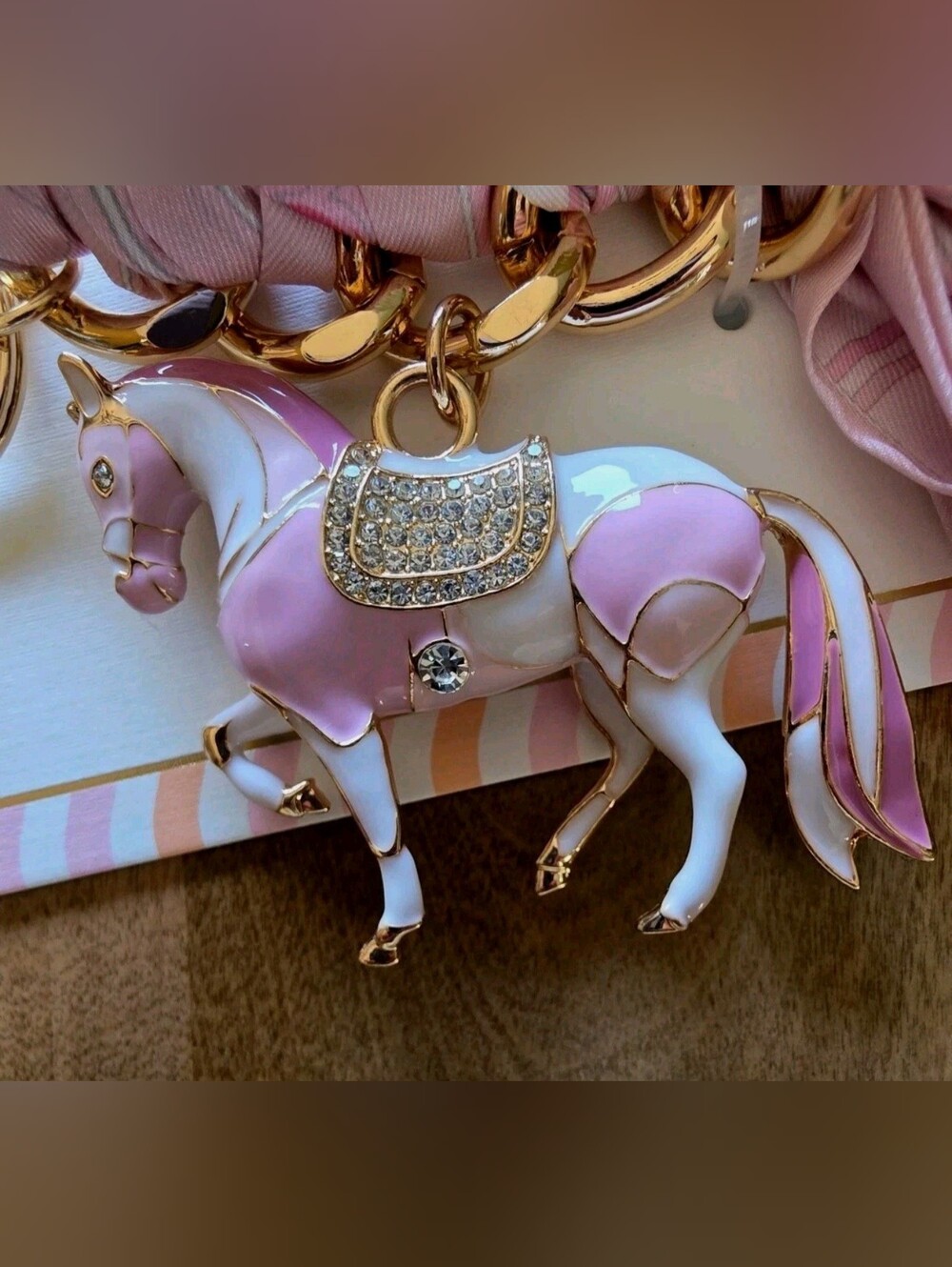 Piper K Hand Painted Horse Equestrian Bag Charm & Key Chain Tassel Bow Pink NWT